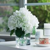 Silk Hydrangea Artificial Flowers With Vase Silk Flower Arrangement With Vase Faux Hydrangea Flowers In Vase Fake Flowers With Vase For Wedding Event Home Decor (White)