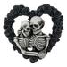 DizeyBoyo Halloween Skull Couple Wreath Black Rose Pendant Decoration House Number Gothic Heart-Shaped Rose Wreath Suitable for Front Door Decor Wreath Home Wall Decor Lover Gift (7.87 )