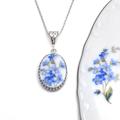 Broken China Jewelry, Forget Me Not Flower Necklace, Vintage Porcelain Romantic 20Th Anniversary Gift For Wife