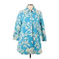 Joe Fresh Jacket: Mid-Length Blue Tropical Jackets & Outerwear - Women's Size Large