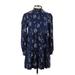 Free People Casual Dress - A-Line High Neck Long sleeves: Blue Print Dresses - New - Women's Size X-Small