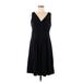 Lands' End Casual Dress - A-Line V Neck Sleeveless: Black Print Dresses - Women's Size Medium