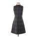 Theory Casual Dress - Mini Mock Sleeveless: Gray Plaid Dresses - Women's Size 2