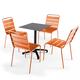 Oviala Business Set aus schwarzem Laminat-Gartentisch und 4 orangefarbenen Stühlen