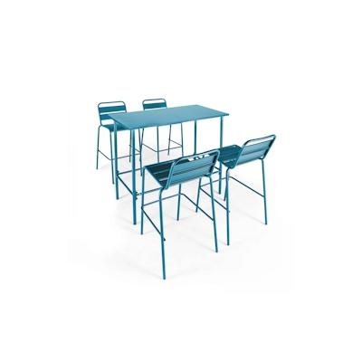 Oviala Business Set aus Stehtisch und 4 Barstühlen aus Metall in pazifikblau - Oviala