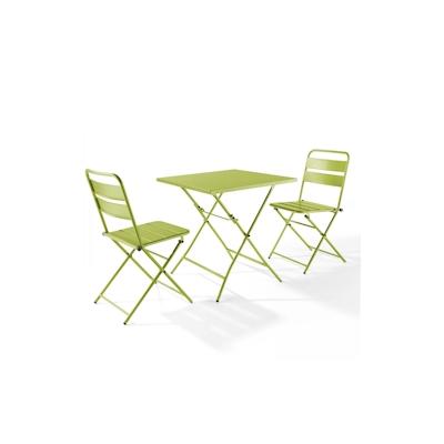 Oviala Business Gartenklapptisch und 2 Stühle aus grünem Stahl - Oviala