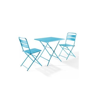 Oviala Business Gartenklapptisch und 2 Stühle aus blauem Stahl - Oviala