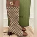 Gucci Shoes | Gucci Ellis Gg Monogram Canvas Knee High Boots 38.5 New In Box Beautiful! | Color: Brown/Tan | Size: 8.5