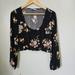 American Eagle Outfitters Tops | Euc American Eagle Scoop Neck Cropped Floral Longsleeves Top Size M | Color: Black/Blue | Size: M