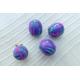Vintage 1980s Purple Painted Resin Beads & Necklace Clasp to Match, with Turquoise and Pink Grainy Textured Painted Design, 4 Pieces