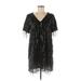 Zara Casual Dress - Shift V Neck Short sleeves: Black Solid Dresses - Women's Size Medium