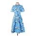 Draper James Casual Dress - Shirtdress Collared Short sleeves: Blue Floral Dresses - Women's Size 2