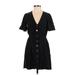 Zara Casual Dress - Mini V Neck Short sleeves: Black Print Dresses - Women's Size Small