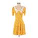 ASOS Casual Dress - Mini V Neck Short sleeves: Yellow Print Dresses - Women's Size 4