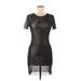 Bear Dance Casual Dress - Mini Crew Neck Short sleeves: Black Solid Dresses - Women's Size Medium