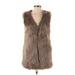 Faux Fur Vest: Mid-Length Brown Print Jackets & Outerwear - Women's Size Small