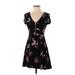 Express Casual Dress - Party V-Neck Short sleeves: Black Floral Dresses - Women's Size X-Small