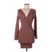 Love Tree Casual Dress - Bodycon V-Neck Long sleeves: Brown Solid Dresses - New - Women's Size Large