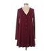 Lulus Casual Dress - Mini V Neck Long sleeves: Burgundy Print Dresses - Women's Size Small