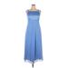 Papell Boutique Evening Casual Dress - Midi Square Sleeveless: Blue Print Dresses - Women's Size 14 Petite