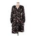 Ophelia Roe Casual Dress - A-Line V Neck 3/4 sleeves: Black Print Dresses - New - Women's Size Large