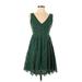 Zara Casual Dress - Party V Neck Sleeveless: Green Solid Dresses - Women's Size Small