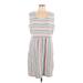 Lands' End Casual Dress - Popover: Gray Stripes Dresses - Women's Size Large