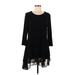 LOGO by Lori Goldstein Casual Dress - Mini Scoop Neck 3/4 sleeves: Black Solid Dresses - Women's Size Medium