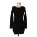 New Directions Casual Dress - Mini Crew Neck Long sleeves: Black Print Dresses - Women's Size Large