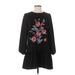 Express Casual Dress - DropWaist High Neck Long sleeves: Black Floral Dresses - Women's Size X-Small