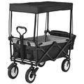 Folding Wagon Trolley Cart, Portable Garden Cart with 4 Wheels, Romovable Canopy, Collapsible Garden Cart Pull Wagon Hand Cart