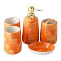 Bathroom Accessory Set Bathroom Accessories Set European Ceramic Bathroom Accessories Set Decoration Cup Toothbrush Holder Tray Soap Box 3 Colors Optional Bath Accessory Set (Color : Orange, Size :