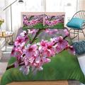 Sxakswol Pink Peach Blossom Duvet Cover Floral Spring Bedding Set Double Size Quilt Cover 3D Printed Microfibre Comforter Cover with Zipper and Pillowcases 3 Pcs v8242