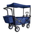 Trolleys, Folding Garden Trolley Cart with Canopy Heavy Duty Wagon Children's Luggage Cart Portable Shopping Cart for Outdoor Camping Push-Pull Cart, Load: 80Kg/Tin Cyan (Tin Cyan