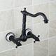 LiuGUyA Black Swivel Tall 2 Handles Wall Mounted Faucet Black Orb Bathroom Wash Basin Sink Bathtub Tap Mixer Faucet Ceramic Base