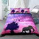 NDXRWDZR Single Bedding Set Purple Elephant Duvet Cover for Kids Soft Hypoallergenic Microfiber Duvet Cover with Zipper Closure, 1 Duvet Cover 135x200 cm + 2 Pillowcases 50x75 cm