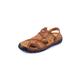 AQQWWER Sandals Men Summer Men Sandals Leather Breathable Soft Men Beach Sandals Slides Handmade Sandals Platform Outdoor Slippers (Color : Yellow brown, Size : 8)