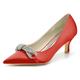 ZhiQin Bridal Women Wedding Shoes Pointed Toe Slip On Satin Pumps High Heel Rhinestone Bow Prom Shoes,Red,8 UK