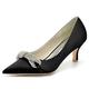ZhiQin Bridal Women Wedding Shoes Pointed Toe Slip On Satin Pumps High Heel Rhinestone Bow Prom Shoes,Black,8 UK