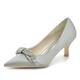 ZhiQin Bridal Women Wedding Shoes Pointed Toe Slip On Satin Pumps High Heel Rhinestone Bow Prom Shoes,Silver,8 UK