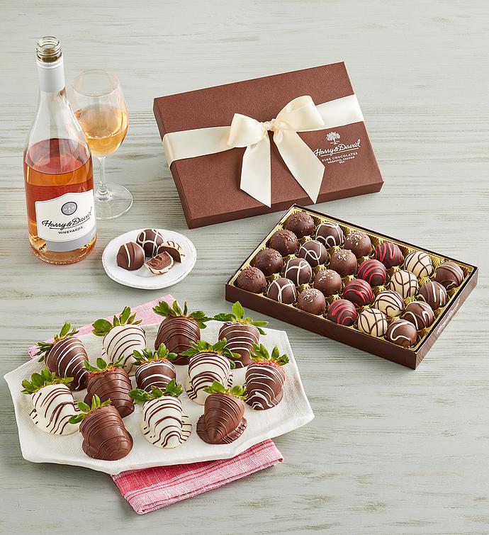 Gourmet Drizzled Strawberries™, Chocolate Truffles, And Rosé, Gourmet Assorted Foods, Gifts by Harry & David