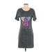 Casual Dress - Sheath Scoop Neck Short sleeves: Gray Graphic Dresses - Women's Size Medium