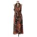 Ava & Aiden Casual Dress - A-Line Plunge Sleeveless: Orange Print Dresses - Women's Size Large