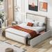 Brown Queen Upholstered Platform Bed with Nailhead Decoration & 4 Drawers, Solid Wood & Metal Bed Frame w/Comfortable Headboard