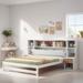 Modern Full Size Platform Bed with Storage Headboard, Wooden Bed Frame with Shelves and 2-Drawers for Bedroom, White