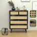 4 Drawer Modern Rattan Dresser Chest w/ Wide Drawers and Metal Handles