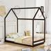 Twin Size Playhouse Design House Bed Wood Bed,Featuring Roof,Semi-Enclosed Space for Sleeping Space,Pinewood Frame