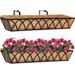 2 Pcs 30" Window Box Deck Railing Planter with Horse Trough Coco Liners, Black Metal Hanging Flower Planters Baskets