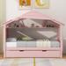 Pink Full Size House Bed with Twin Size Trundle and Storage