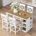 5-Piece Solid Wood Dining Set, Counter Height Dining Table with 3-Tier Open Storage Shelves, 4 Chairs with Padded Seat